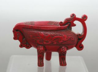 Outstanding Vintage Chinese Cinnabar Carved Libation Cup