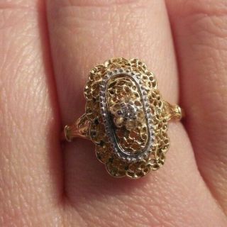 Vintage - Designer Esemco - 14k White & Yellow Gold - Diamond - Filigree - Ring