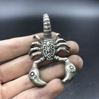Exquisite Chinese Old Tibetan silver Copper hand carved scorpion statue YR 3