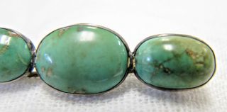 Early Vintage Navajo Old Pawn Green Turquoise Sterling Silver Bar Brooch Pin 4