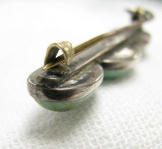 Early Vintage Navajo Old Pawn Green Turquoise Sterling Silver Bar Brooch Pin 7