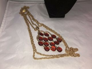 VTG.  CROWN TRIFARI AMBER BROWN LUCITE GOLD TONE WATERFALL CHAIN NECKLACE 2
