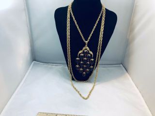 VTG.  CROWN TRIFARI AMBER BROWN LUCITE GOLD TONE WATERFALL CHAIN NECKLACE 3