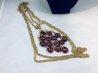 VTG.  CROWN TRIFARI AMBER BROWN LUCITE GOLD TONE WATERFALL CHAIN NECKLACE 4