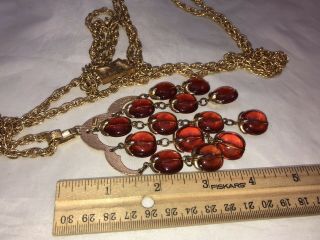 VTG.  CROWN TRIFARI AMBER BROWN LUCITE GOLD TONE WATERFALL CHAIN NECKLACE 5