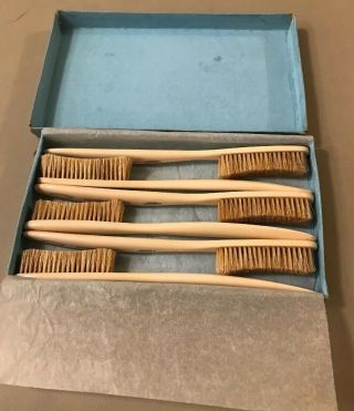 Vintage French Bone Handle & Boar Bristle Toothbrush Box Of 6