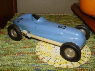 Vintage Windup Race Car Toy By Rite Spot Plastic Glendale Ca - Blue 5 Parts Or