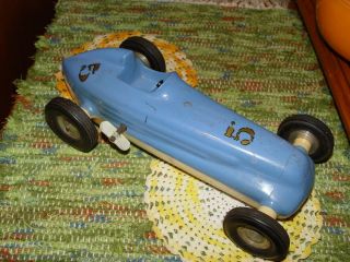 Vintage Windup Race Car Toy by Rite Spot Plastic Glendale CA - Blue 5 Parts or 2
