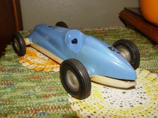 Vintage Windup Race Car Toy by Rite Spot Plastic Glendale CA - Blue 5 Parts or 4