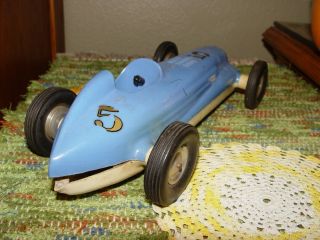 Vintage Windup Race Car Toy by Rite Spot Plastic Glendale CA - Blue 5 Parts or 5