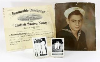 Wwii Us Navy Honorable Discharge Certificate 1945 And Photos,  Baker Third Class