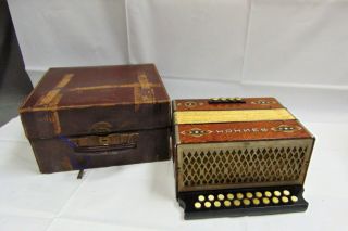 Vintage Hohner 2 Row Concertina Button Accordion Squeezebox 21 Keys 8 Bass