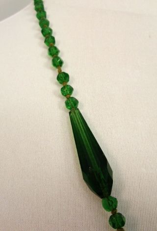 Vintage 1920s Flapper Sautoir Tassel Green Faceted Glass Bead Necklace 3