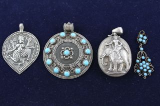 4 X Vintage.  925 Sterling Silver Statement Pendants Inc.  Turquoise,  Locket (82g)