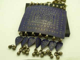 Antique Vintage Afghanistan Uzbekistan Blue Enamel Floral Prayer Amulet Necklace