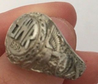 VINTAGE 14K WHITE GOLD 12.  1 G MILITARY RING SWORDS RIFLES EAGLE CANNON JWR 1930 6