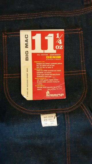 Vintage 80s 70s Big Mac Denim Jeans Penneys Deadstock Denim Work Wear Nwt Mens