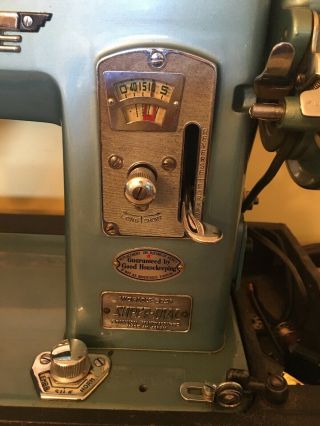 Vintage Morse - Dial Teal R5L Sewing Machine With Storage Case 3
