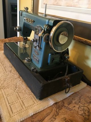 Vintage Morse - Dial Teal R5L Sewing Machine With Storage Case 4