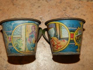 Antique,  Old Little Red Riding Hood 2 Tin Litho Cups