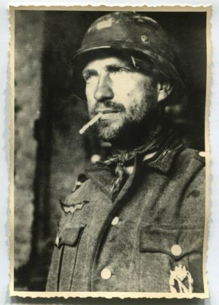 German Wwii Archive Photo: Wehrmacht Soldier In Helmet