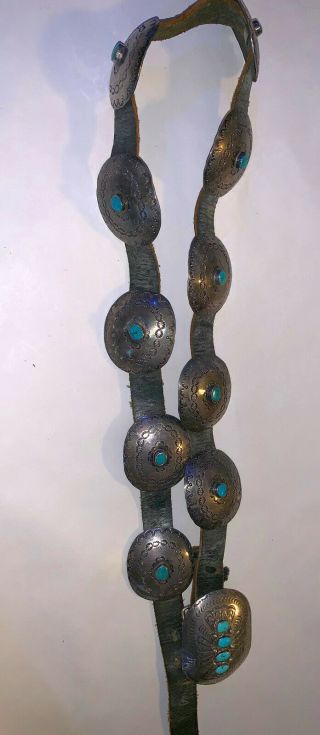 Vintage Navajo Sterling Silver and Turquoise Concho Belt 4