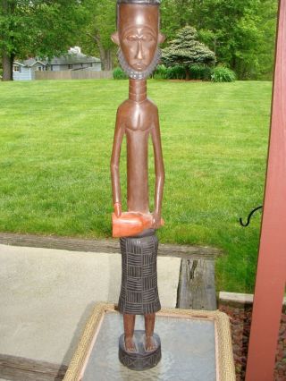 Vintage Hand Carved Tribal African Man Wood Statue Figurine 35 " Tall Very Unique