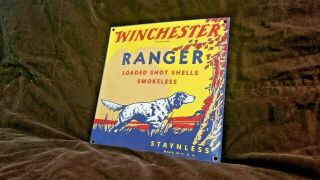 Vintage Winchester Porcelain Ranger Shot Gun Shells Outdoors Hunting Ammo Sign