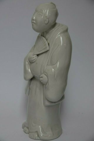 VERY INTERESTING CHINESE BLANC DE CHINE FIGURE OF A MAN HOLDING A FAN VERY RARE 3