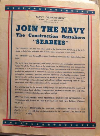 WWII WW2 US NAVY SEABEES SHEET MUSIC “SONG OF THE SEABEES” NAVAL CONSTRUCTION 2