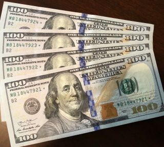 2013 $100 Star ✯ Note Rare $100 Dollar Bill Mb18447921/2/3/4 Crisp Uncir