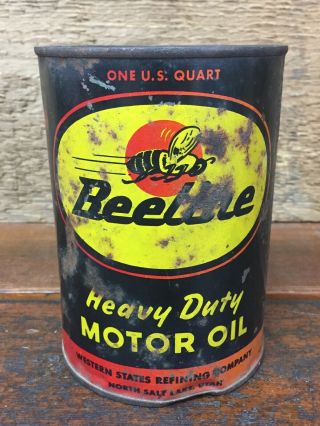 Vintage Rare Beeline Heavy Duty Motor Oil Metal 1 Quart Can - North Salt Lake Ut