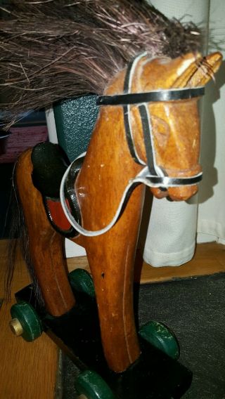 Vintage Home Decor Wooden & Leather Pull - Toy Horse on Wheels.  Midwest Importers 2