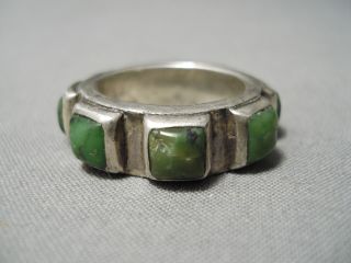 Thick And Heavy Vintage Navajo Green Turquoise Sterling Silver Ring Old