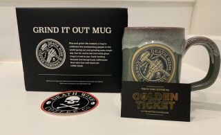 Death Wish Coffee Deneen Pottery Grind It Out Mug Ultra Rare Golden Ticket Green