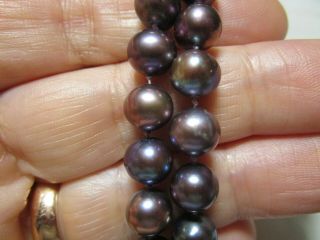 ESTATE VINTAGE 14k GOLD BLACK TAHITIAN 8 mm PEARLS HAND KNOTTED NECKLACE 2