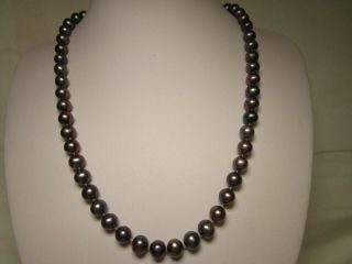 ESTATE VINTAGE 14k GOLD BLACK TAHITIAN 8 mm PEARLS HAND KNOTTED NECKLACE 3