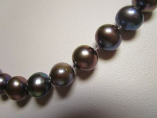 ESTATE VINTAGE 14k GOLD BLACK TAHITIAN 8 mm PEARLS HAND KNOTTED NECKLACE 5