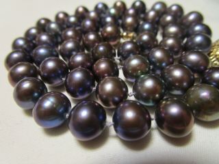 ESTATE VINTAGE 14k GOLD BLACK TAHITIAN 8 mm PEARLS HAND KNOTTED NECKLACE 8