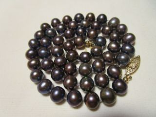 ESTATE VINTAGE 14k GOLD BLACK TAHITIAN 8 mm PEARLS HAND KNOTTED NECKLACE 9