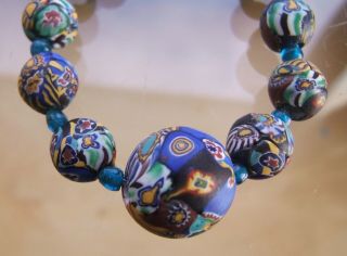 Chunky Vintage Venetian Matt Millefiori Glass Bead Necklace