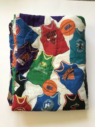 Vintage 90s Nba Blanket Quilted Comforter Polo Bear Michael Jordan Usa 84” X 76”