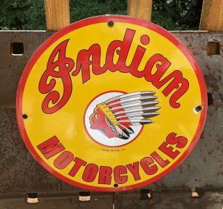 Vintage Indian Motorcycles Porcelain Dealership Sign,  Pump Plate,  Motor Oil 1952