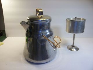 Vintage Wear Ever Aluminum Percolator Coffee Pot Brass Handles 3112