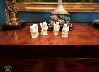 4 Vintage Resin Carved Lohan Immortals Faux Ivoire Statue Sculpture Chinese Asia