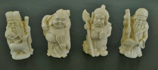 4 vintage resin carved lohan immortals faux ivoire statue sculpture chinese asia 2