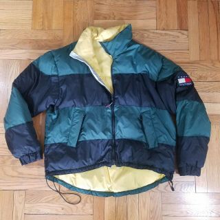 Vtg 90s Tommy Hilfiger Puffer Down Jacket Rare Colorblock Mens Large Flag