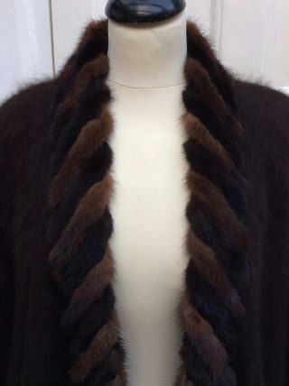 Shine Unique One Off Vintage Brown Angora Mink Fur Jacket Cardicoat L/14 - 16 - 18