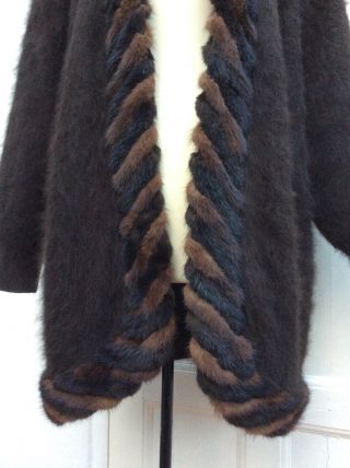 SHINE Unique One Off Vintage Brown Angora Mink Fur Jacket Cardicoat L/14 - 16 - 18 5