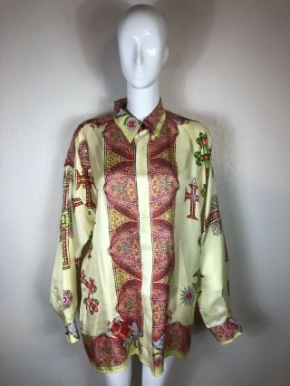 Rare Vtg Gianni Versace Silk 90s Cross Shirt 48 M 2